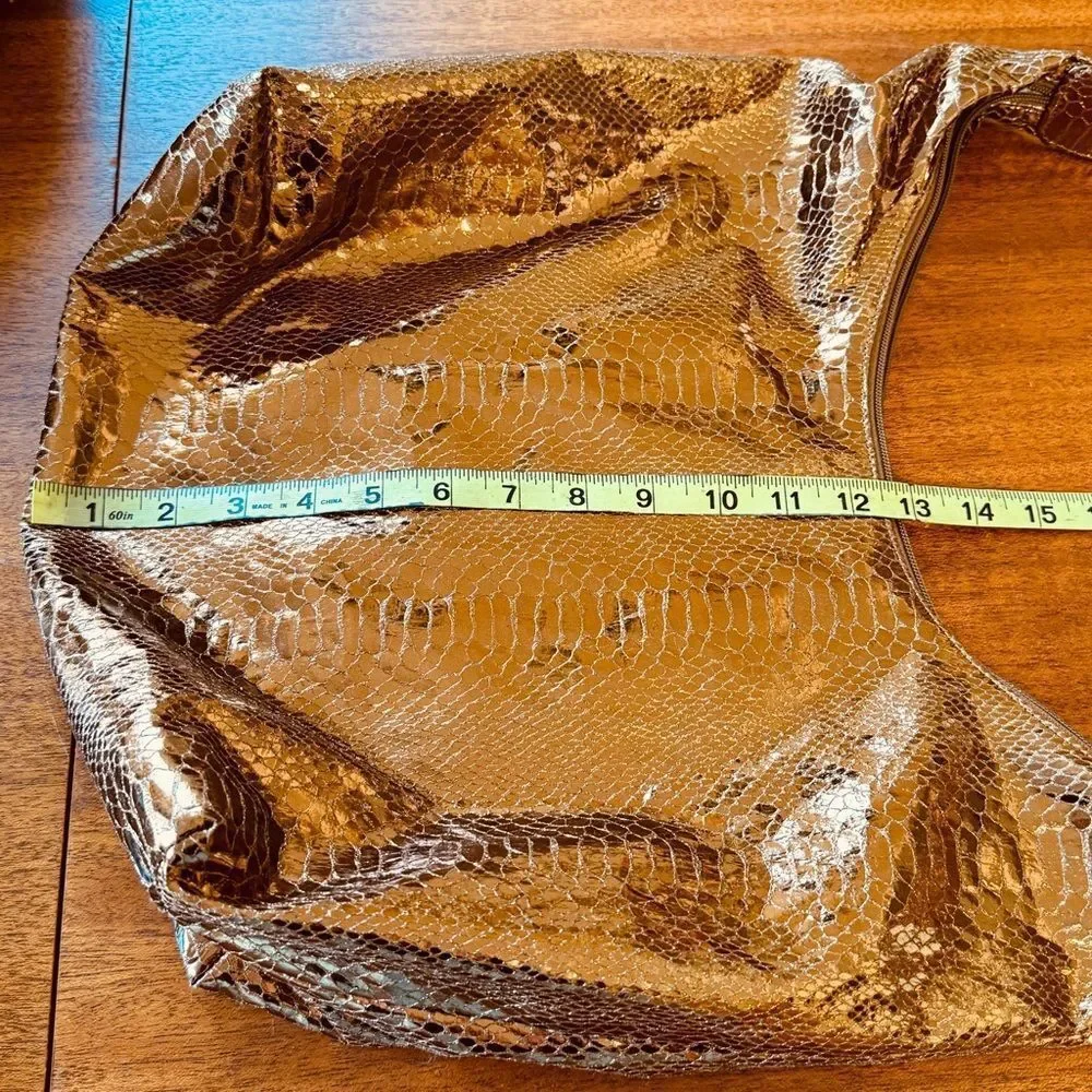Chi By Carlos Falchi Metallic Snakeskin Print Rose Gold Hobo Bag
